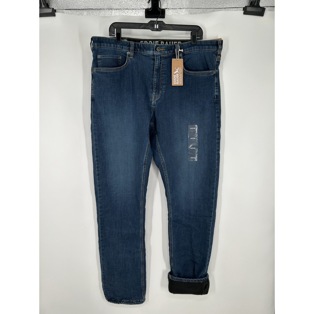 Eddie Bauer Voyager Flex Jeans Mens 40x36 Straight Leg Classic Fit Fleece Lined